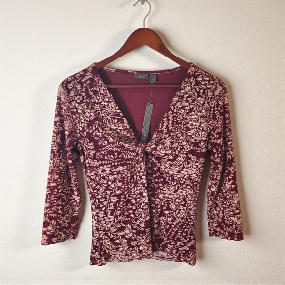 Apt. 9 Burgundy Floral Twist Front Blouse – Size Medium, NWT - Picture 1 of 11